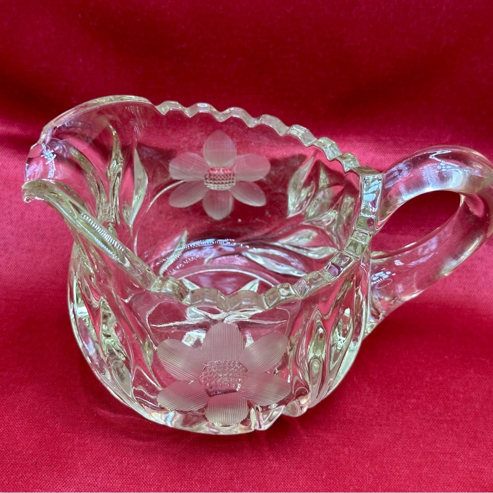 Vintage ABP Cut Glass Crystal Cream Pitcher Etched Daisy Pattern
